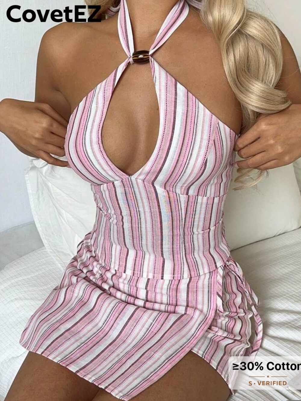 Striped Pink Halter Skort Set